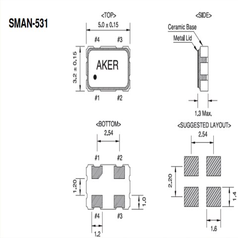 AKER晶振,有源晶振,SMAN-531晶振,智能防盗门有源贴片晶振
