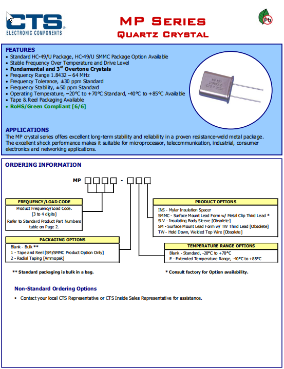 CTS晶振,石英晶振,MP晶振,MP184晶振