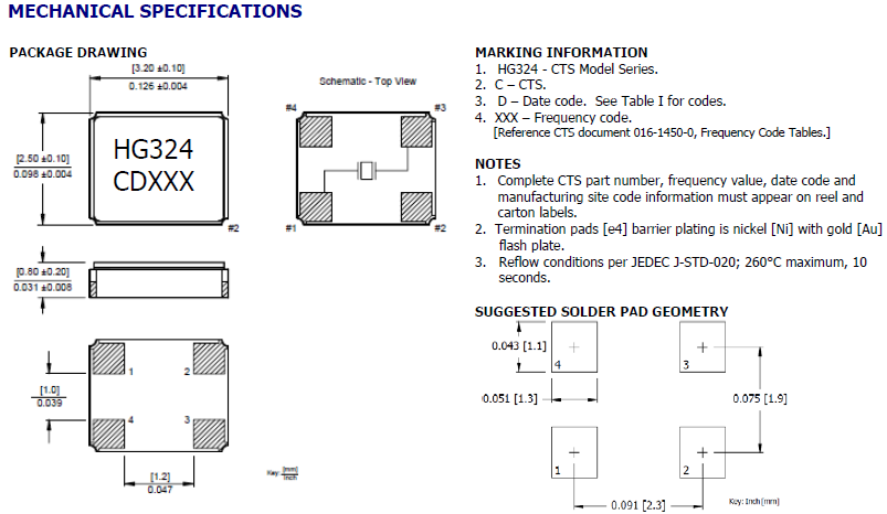 CTS晶振,贴片晶振,HG324晶振,耐高温晶振