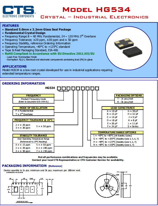 CTS晶振,贴片晶振,HG534晶振,智能手机晶振