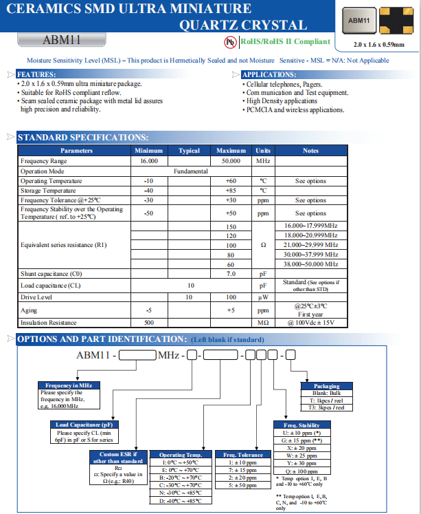 ABRACON晶振,贴片晶振,ABM11晶振,ABM11-140-26.000MHZ-T3晶振