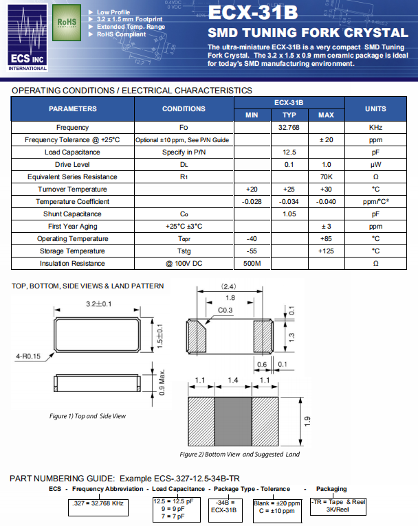 ECS晶振,贴片晶振,ECX-31B晶振,ECS-.327-12.5-34B-TR晶振