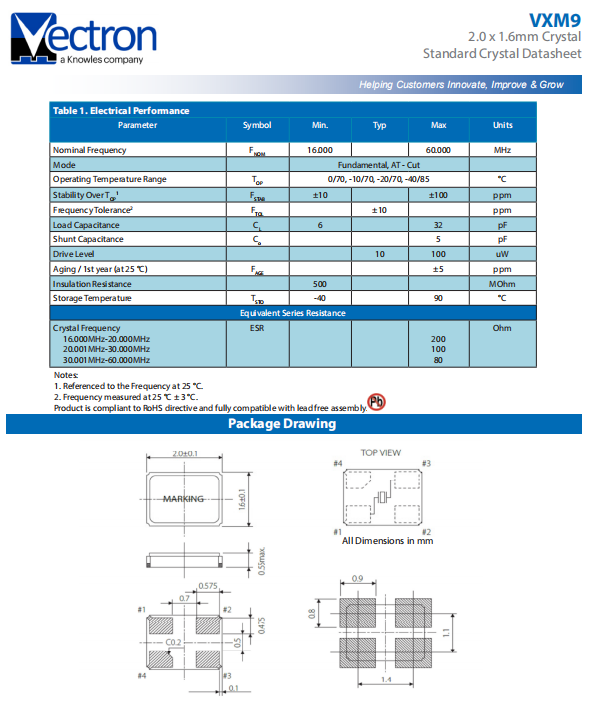 VECTRON晶振,贴片晶振,VXM9晶振,2016晶振