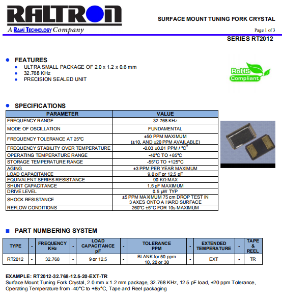 Raltron晶振,贴片晶振,RT2012晶振,耐高温晶振